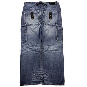 Clench Men's Cargo Jeans 38x32(30) Blue Denim Baggy Loose Fit Y2K Hip Hop Skater